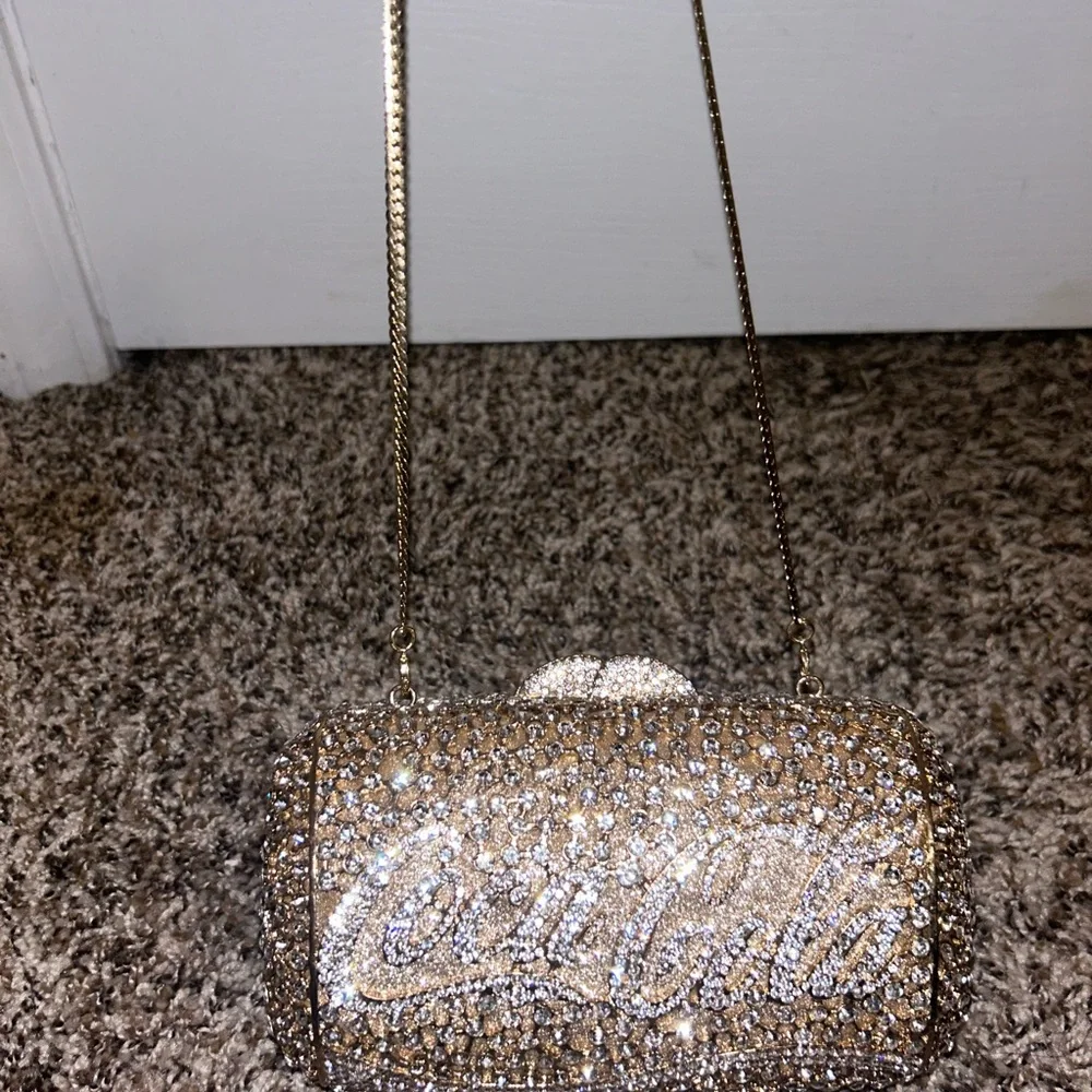 Champagne Glitter Clutch with Metallic Chain Strap - Picture 2 of 2